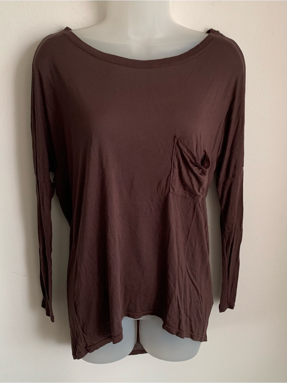 LAmade Long Sleeve Scoop Neck Pocket Tee in Chocolate
